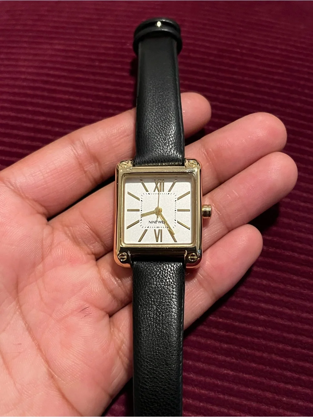Nine West Gold Toned Watch with Black Leather Strap